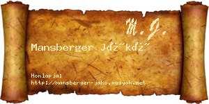 Mansberger Jákó névjegykártya